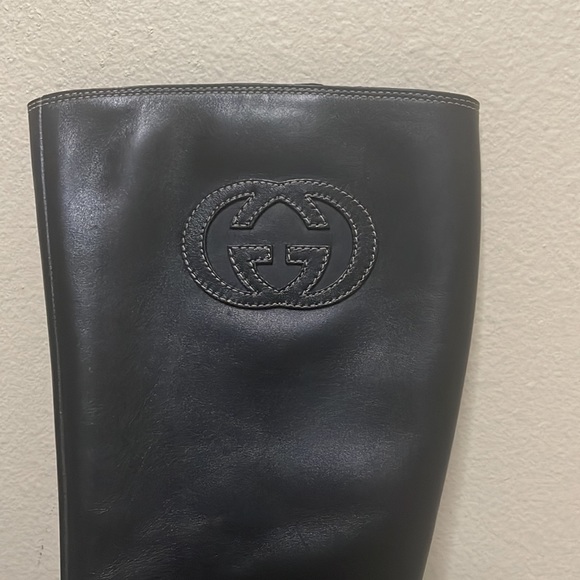Gucci Stiv Pelle S Cuoio Lifford Nero Black Zip Logo Tall Boots - Picture 2 of 10